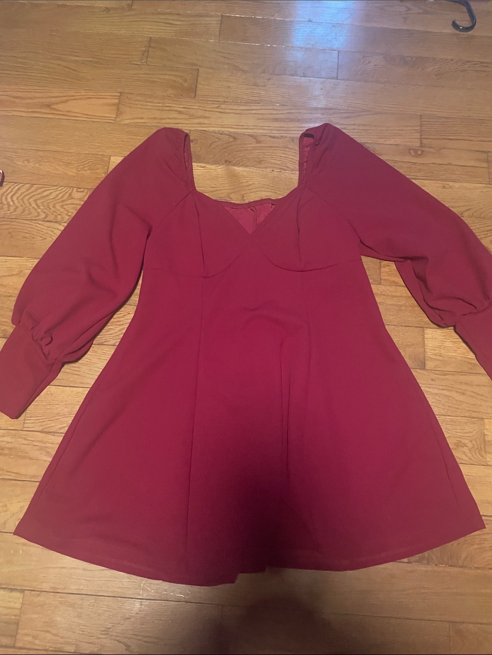 Women's Burgundy Long-Sleeve Fit & Flare Dress